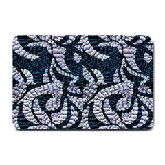 Blue On Grey Stitches Small Doormat  by kaleidomarblingart