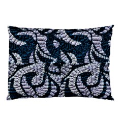 Blue On Grey Stitches Pillow Case by kaleidomarblingart