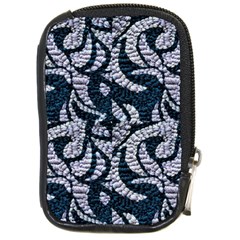 Blue On Grey Stitches Compact Camera Leather Case by kaleidomarblingart