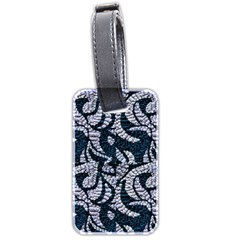 Blue On Grey Stitches Luggage Tag (two Sides) by kaleidomarblingart