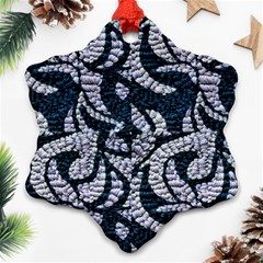 Blue On Grey Stitches Ornament (snowflake) by kaleidomarblingart