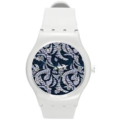 Blue On Grey Stitches Round Plastic Sport Watch (m) by kaleidomarblingart