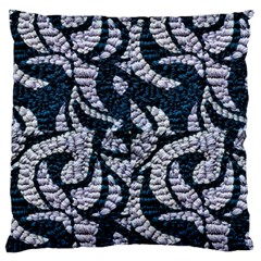 Blue On Grey Stitches Large Cushion Case (one Side) by kaleidomarblingart