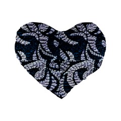 Blue On Grey Stitches Standard 16  Premium Heart Shape Cushions by kaleidomarblingart