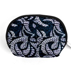 Blue On Grey Stitches Accessory Pouch (medium) by kaleidomarblingart