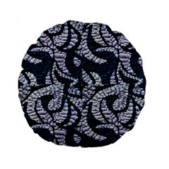 Blue On Grey Stitches Standard 15  Premium Flano Round Cushions by kaleidomarblingart