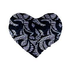 Blue On Grey Stitches Standard 16  Premium Flano Heart Shape Cushions by kaleidomarblingart