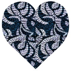 Blue On Grey Stitches Wooden Puzzle Heart by kaleidomarblingart