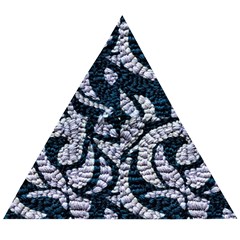 Blue On Grey Stitches Wooden Puzzle Triangle by kaleidomarblingart