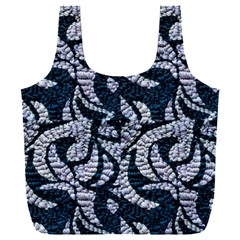 Blue On Grey Stitches Full Print Recycle Bag (xxl) by kaleidomarblingart