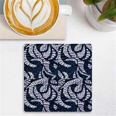 Blue On Grey Stitches Uv Print Square Tile Coaster  by kaleidomarblingart