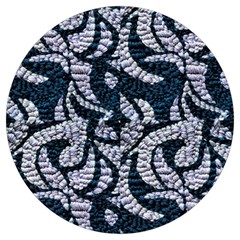 Blue On Grey Stitches Round Trivet