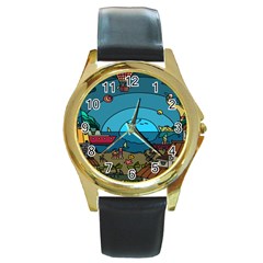 Artwork Art Kids Round Gold Metal Watch by artworkshop