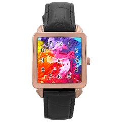 Colorful Painting Rose Gold Leather Watch  by artworkshop