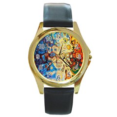 Colorful Structure Round Gold Metal Watch by artworkshop