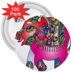 Decorative Elephant 3  Buttons (100 Pack)  by artworkshop