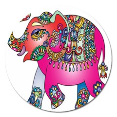 Decorative Elephant Magnet 5  (round) by artworkshop