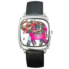 Decorative Elephant Square Metal Watch by artworkshop