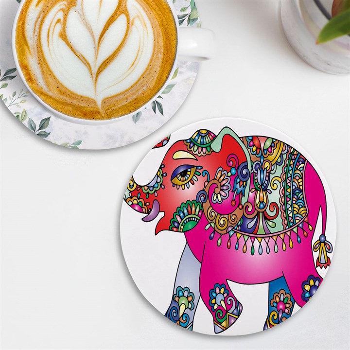 Decorative Elephant UV Print Round Tile Coaster