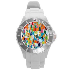 Mosaic Tiles Round Plastic Sport Watch (l) by artworkshop