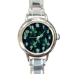 Plant Leaves Round Italian Charm Watch by artworkshop