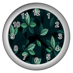 Plant Leaves Wall Clock (silver) by artworkshop