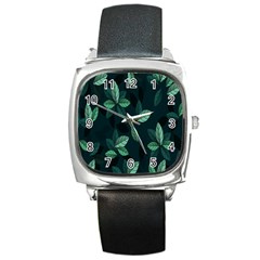 Plant Leaves Square Metal Watch by artworkshop