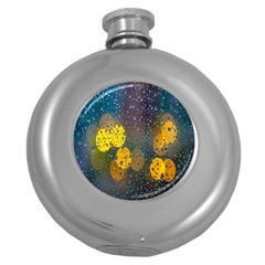 Raindrops Water Round Hip Flask (5 Oz) by artworkshop