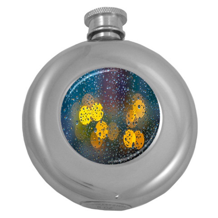 Raindrops Water Round Hip Flask (5 oz)