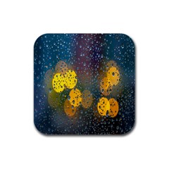 Raindrops Water Rubber Square Coaster (4 Pack) by artworkshop