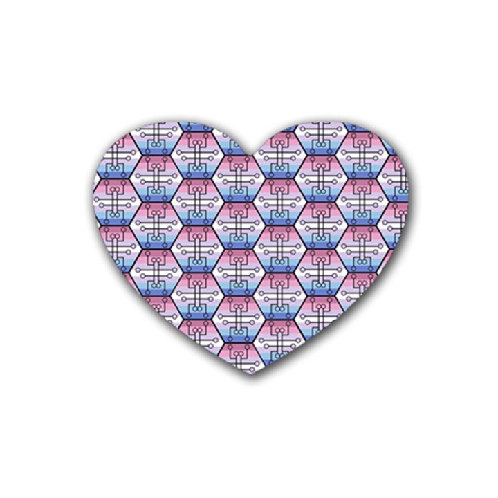 Hackers Town Void Mantis Hexagon Bigender Seven 7 Stripe Pride Flag Rubber Coaster (Heart)