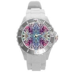 Abstract Arabesque Round Plastic Sport Watch (l) by kaleidomarblingart