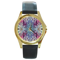 Abstract Kaleidoscope Round Gold Metal Watch by kaleidomarblingart