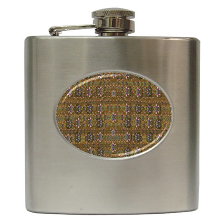 Sunflowers Seed In Harmony With Tropical Flowers Hip Flask (6 oz)