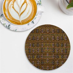 Sunflowers Seed In Harmony With Tropical Flowers Uv Print Round Tile Coaster by pepitasart