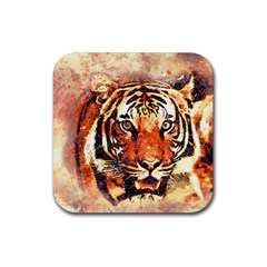 Tiger-portrait-art-abstract Rubber Coaster (square)