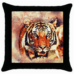 Tiger-portrait-art-abstract Throw Pillow Case (black)