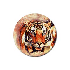 Tiger-portrait-art-abstract Rubber Round Coaster (4 Pack)