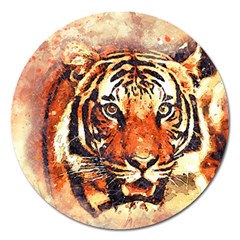 Tiger-portrait-art-abstract Magnet 5  (round)