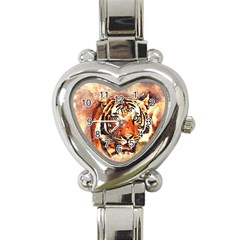 Tiger-portrait-art-abstract Heart Italian Charm Watch by Jancukart