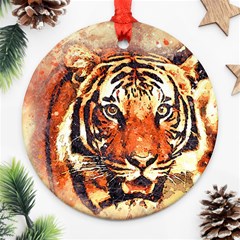 Tiger-portrait-art-abstract Round Ornament (two Sides)