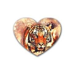 Tiger-portrait-art-abstract Rubber Heart Coaster (4 Pack)