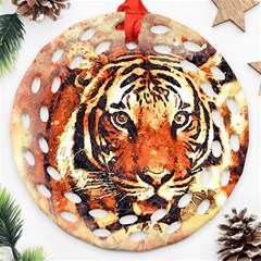 Tiger-portrait-art-abstract Round Filigree Ornament (two Sides) by Jancukart