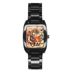 Tiger-portrait-art-abstract Stainless Steel Barrel Watch