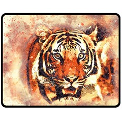 Tiger-portrait-art-abstract Double Sided Fleece Blanket (medium) 