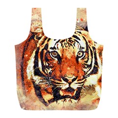 Tiger-portrait-art-abstract Full Print Recycle Bag (l)