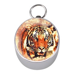 Tiger-portrait-art-abstract Mini Silver Compasses