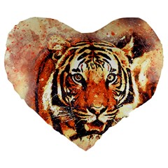 Tiger-portrait-art-abstract Large 19  Premium Flano Heart Shape Cushions