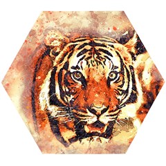 Tiger-portrait-art-abstract Wooden Puzzle Hexagon by Jancukart