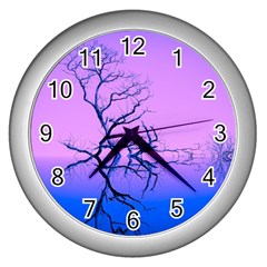 Nature-inspiration-trees-blue Wall Clock (silver)